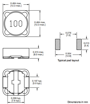 Mechanical Drawing - Vishay / Dale IFDC-5050HZ Shielded SMD Power Inductors